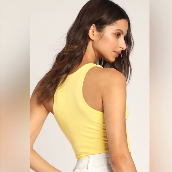 Lulus Yellow Cropped Tank Top V-Neck Double Layer Size XL (Runs Small) - Picture 2 of 11